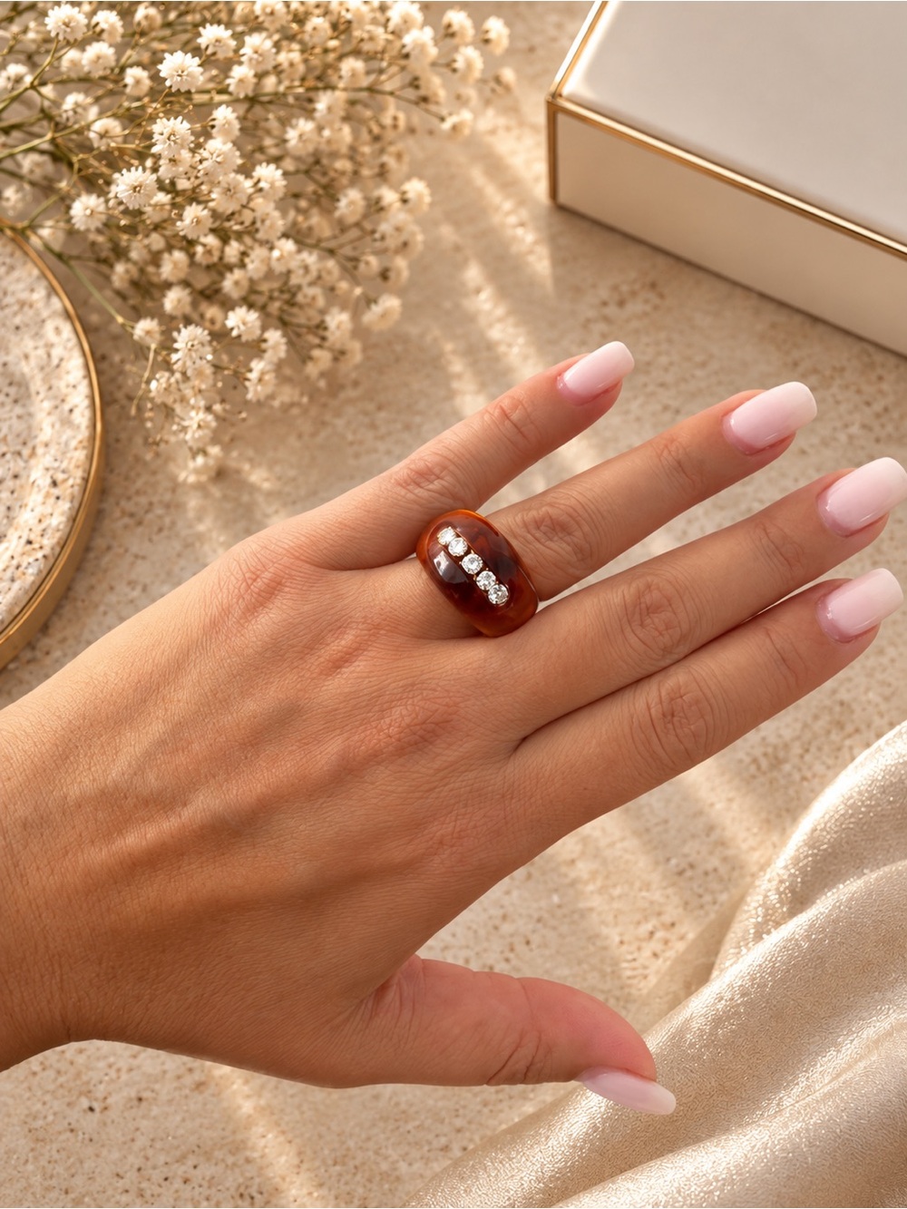 Crystal Accent Brown Ring